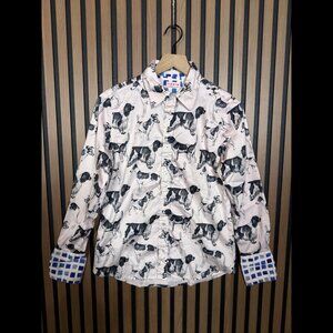 Tizzie Shirt Medium Womens Pink Hue Geometric Dog Print Long Sleeve Button Down